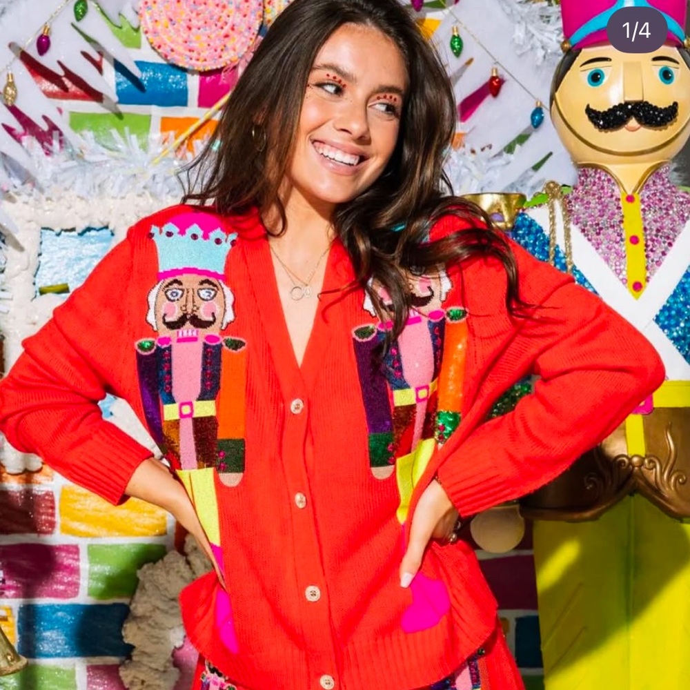 Queen of Sparkles Red Nutcracker Cardigan- Red & Neon Nutcracker Cardigan